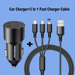 Versatile 3 - in - 1 Fast Charging USB Cable with Car Adapter - 120CM - 1.2m (Black Suit)