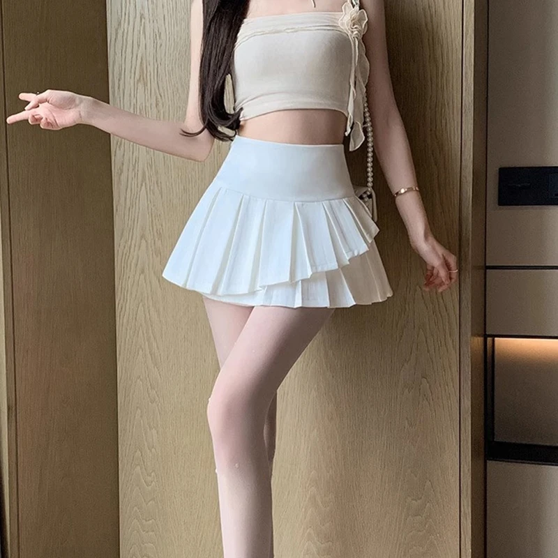 Irregular Pleated A Line Skirt Women Preppy Style High Waist Y2K Mini Skirts Woman Korean Girls Dancing Jk Skirts with Shorts