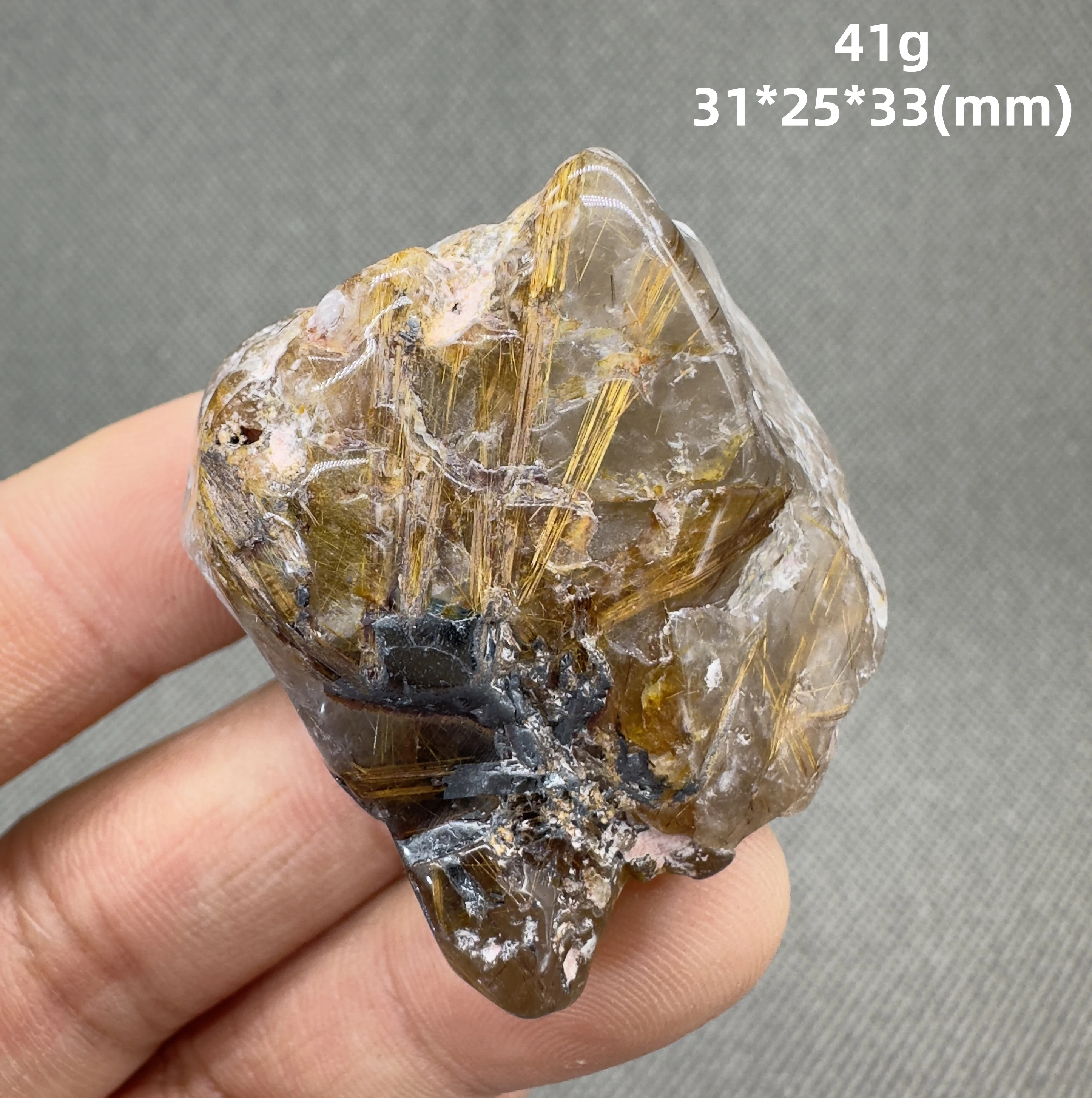 Natural Brazil Gold Rutilated Quartz Hair Crystal and specular hematite symbiosis Mineral Specimen 5