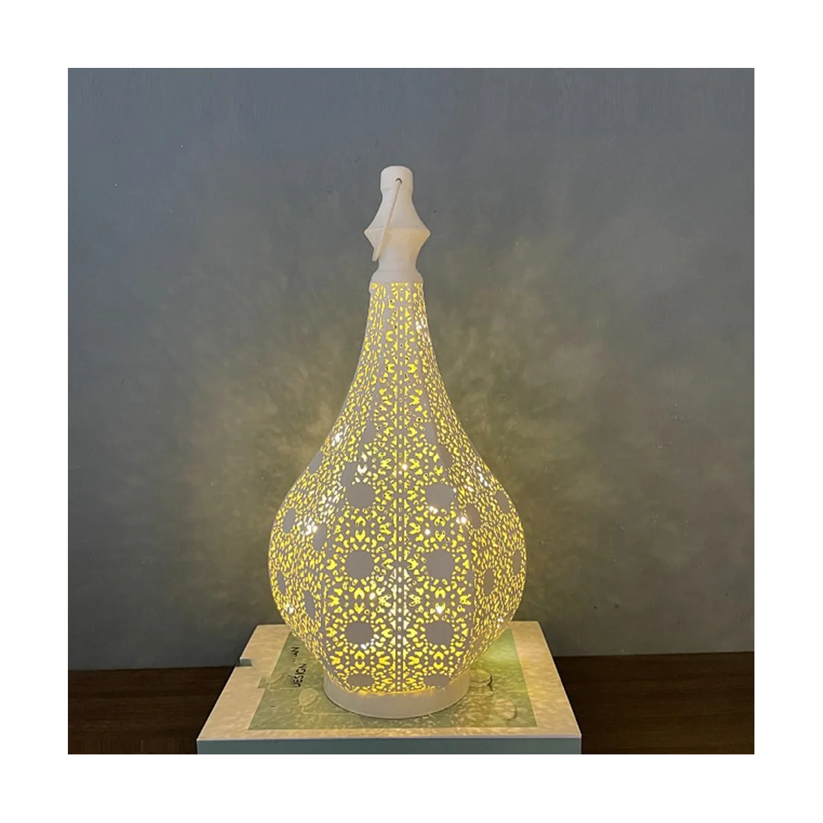 Moroccan Style Metal Table Lamp Battery Powered Cordless Lamp with Fairy Lights Bulb for Christmas Room A 4