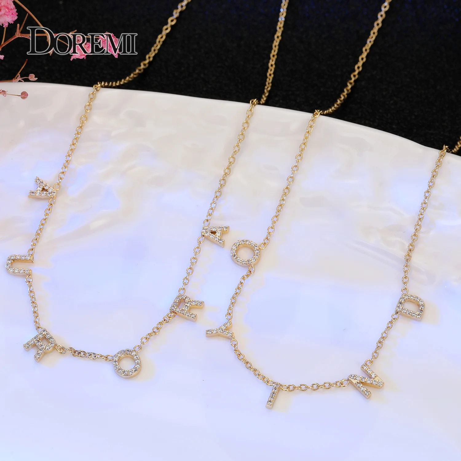 DOREM Crystal Pendant Custom Name Pendant Gold Necklace Zircon 6MM Letter Chain PersonaliseD Necklace for Women Jewelry Gift