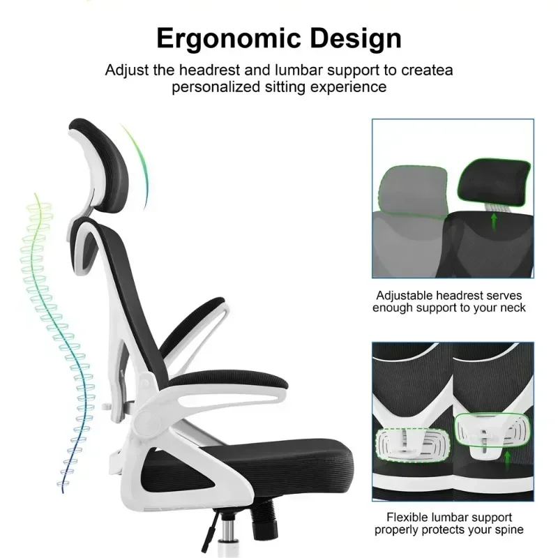 High Back Ergonomic Mesh Office Chair with Adjustable Padded Headrest, White/Black 3
