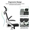 High Back Ergonomic Mesh Office Chair with Adjustable Padded Headrest, White/Black 3