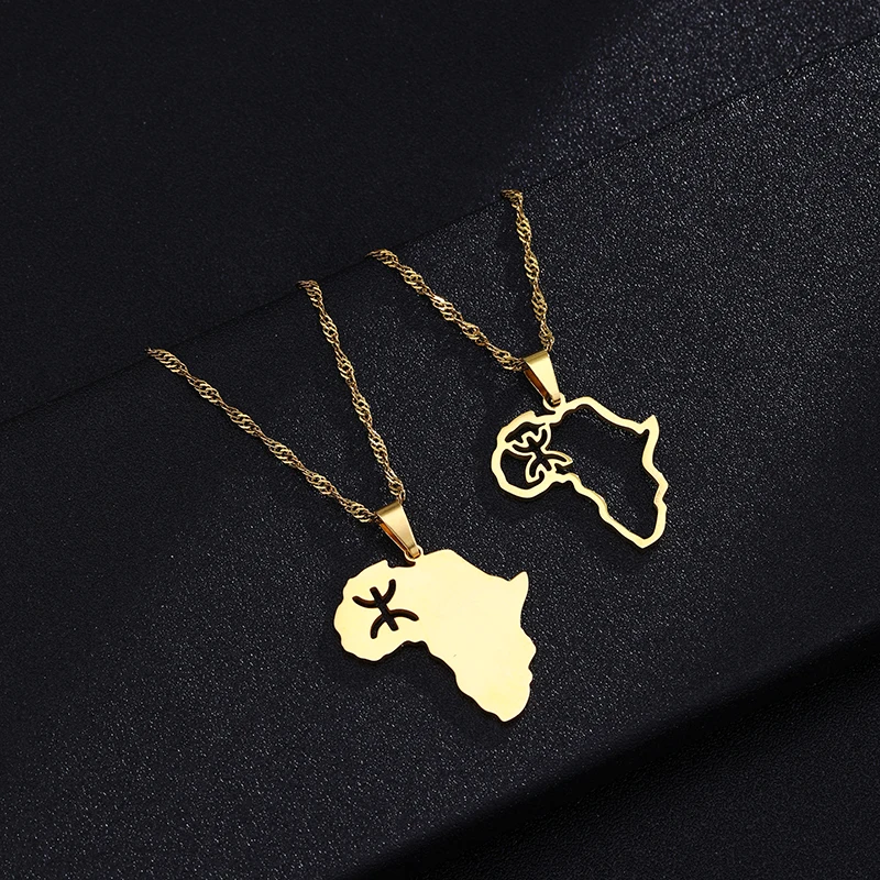 Fashion Africa Berber Symbol Map Collana Con Ciondolo Berberi In Acciaio Inossidabile Uomo Donna Mappe Regalo Di Gioielli