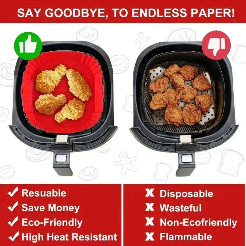 1pc silicone air fryer oven baking plate pizza fried chicken silicone basket reusable air fryer liner accessory