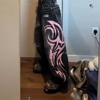 Y2K American Vintage Mottled Totem Print Baggy Jeans Women's High Waist Wide Leg Jeans Women's Harajuku Trendy Hip-hop Jeans - Image 2