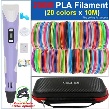 Penna 3D per bambini Penna da stampa per disegno 3D con schermo LCD Adattatore di alimentazione 200M Filamento PLA Giocattolo Bambini Natale Compleanno Regalo fai da te