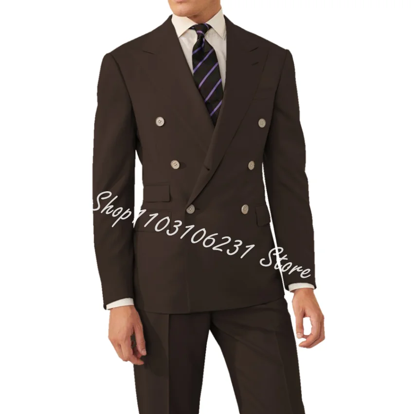 Men Suit Peak Lapel Double Breasted Jacket Pants Wedding Blazer Groom Tuxedo 2 Piece Prom Party Casual Men Clothes Costume Homme