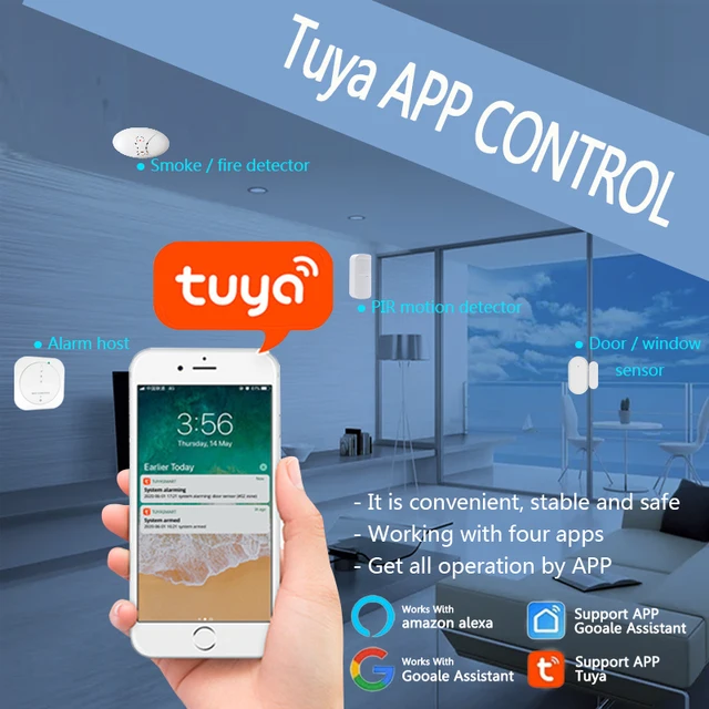 Tuya Google Wifi Smart Home Wireless GSM Alarm System Security Tuch With 433MHz Detector Motion Sensor Siren Supports 4