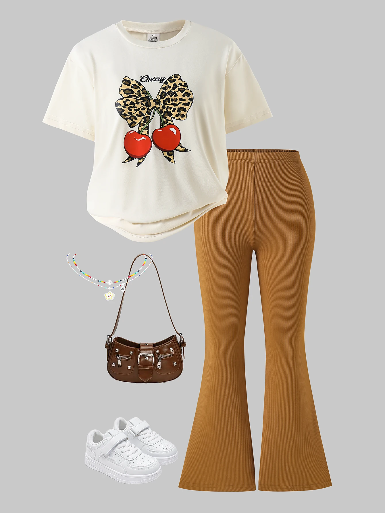 A two-piece set for girls in Y2K street style, popular among internet celebrities | Summer set consisting of a leopard print T-shi...