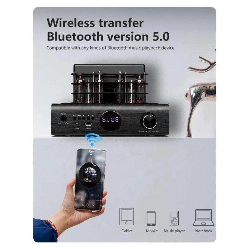 AV-2080R 밸브 하이파이 스테레오 진공관 파워 앰프 200W 듀얼 채널 풀 기능 리모컨 홈 DAC 앰프