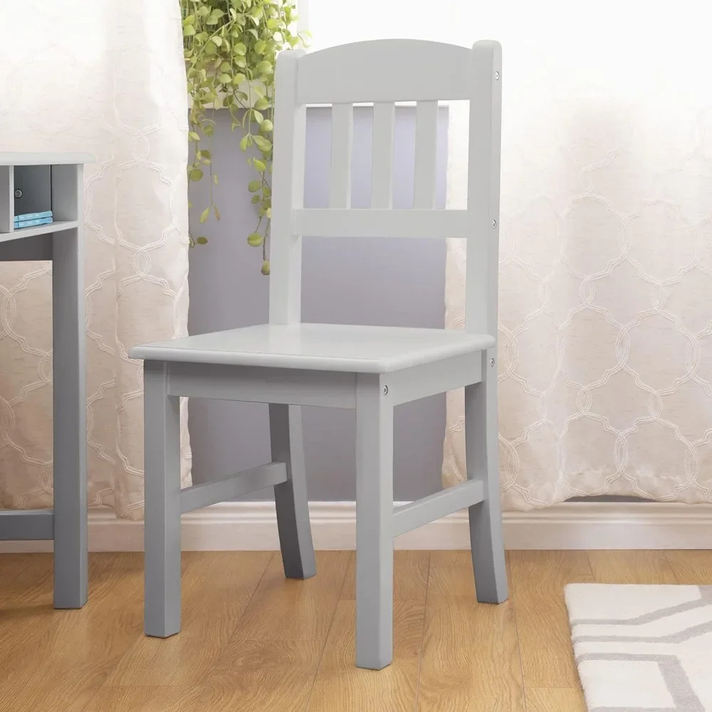 Taiga Desk, Hutch and Chair-Gray: Kids Wooden Computer Study Desk Set with Storage Shelves, Corkboard, and Drawers Children's