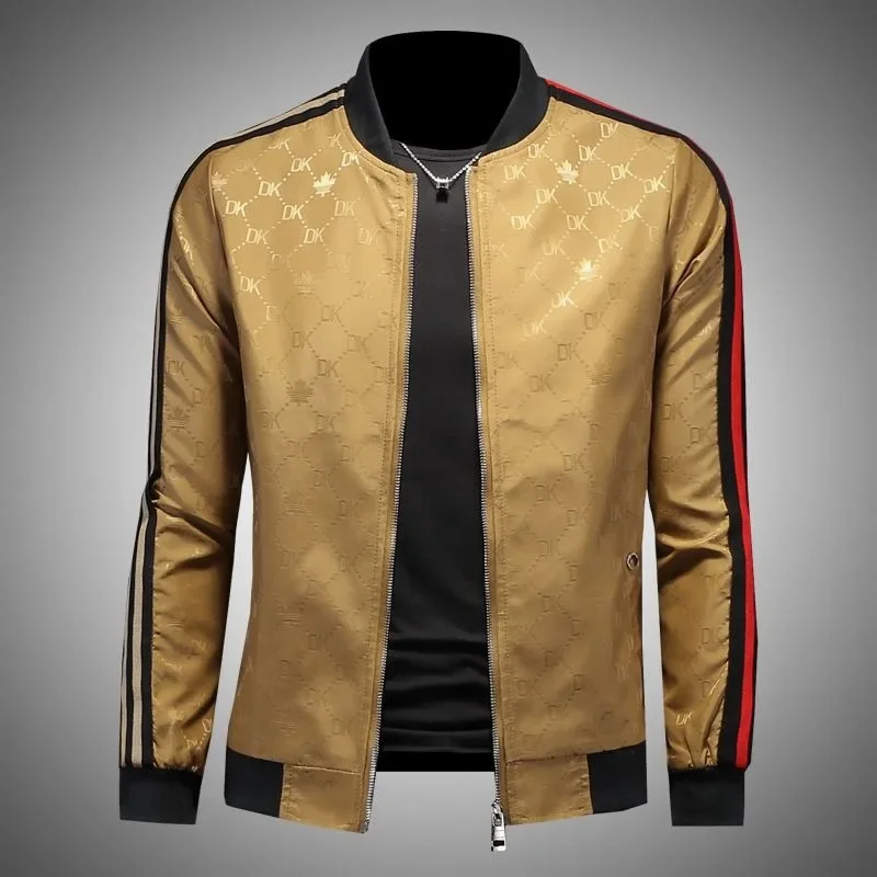 Light Luxury High-Grade Jacquard Jacket Men's Versatile Handsome Stripes Outwear Spring Autumn Male Large Size Slim Fit Outcoat 2