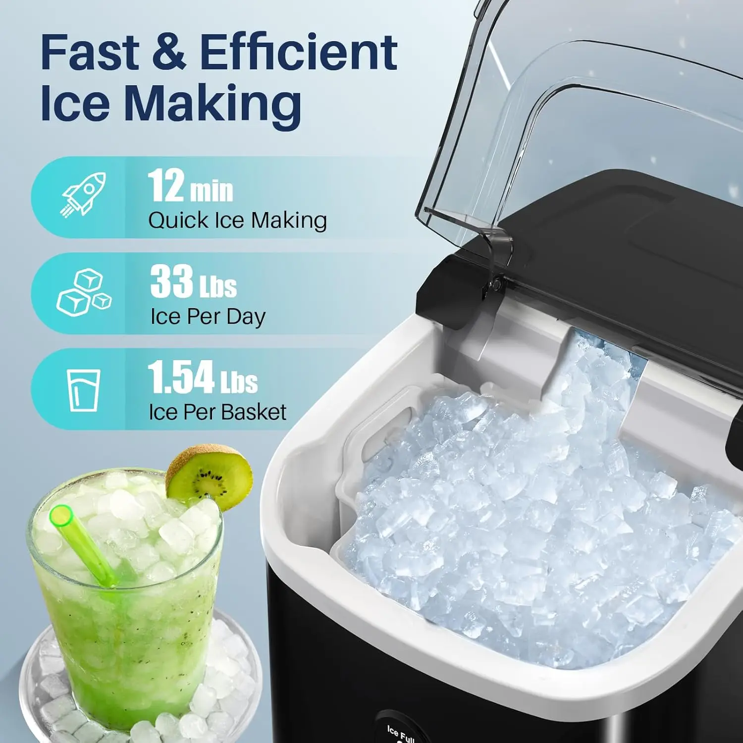Ice Maker Countertop Self-Cleaning One-Click Operation Portable Nugget Ice Machine for Home Office Kitchen