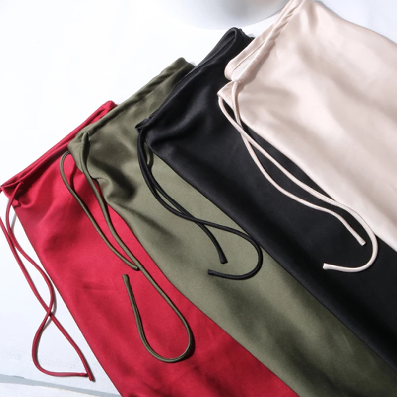 New In 2026 Women's Spring Summer Solid Color Satin Long Skirt High Waist Lace-up Trendy Elegant Faldas Female Beach Maxi Skirts