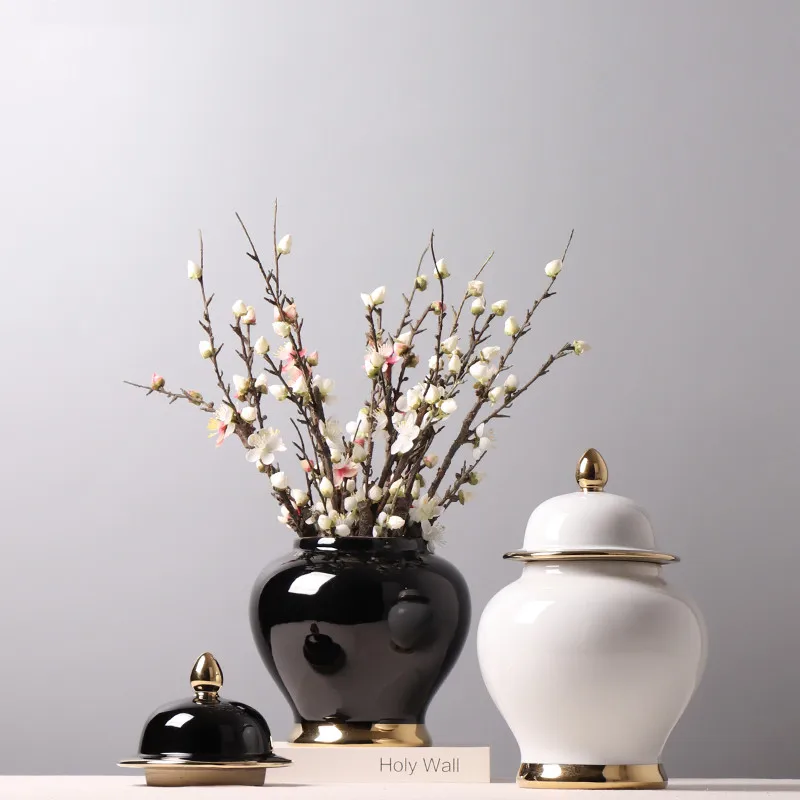 

Black White Light Luxury Ceramic Storage Jar with Lid Home Storage Ornaments Crafts Living Room Decoration Accessories