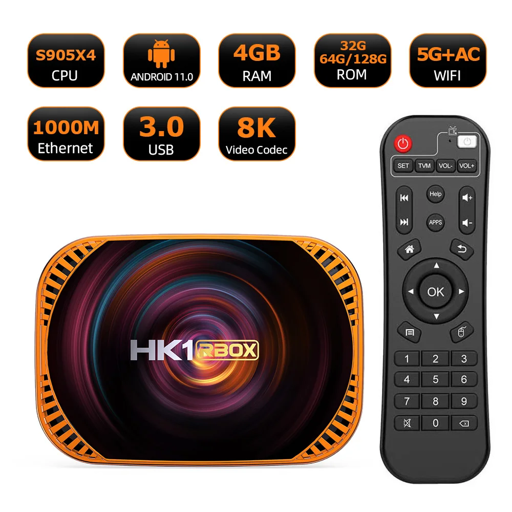 

HK1 RBOX X4 Android 11.0 Amlogic S905X4 Smart TV BOX 8K 4G 32/ 64/128GB 3D Wifi 2.4G&5G Support Google Player Set Top Box