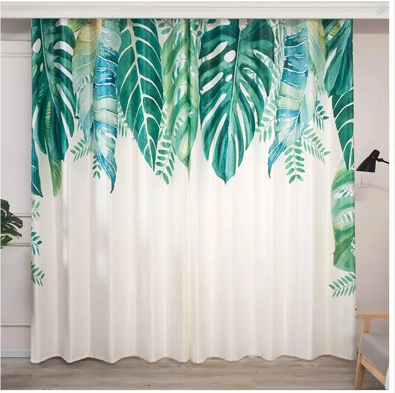 

3D Modern Summer Spring Plum Tropical Plant Green Leaves Free Shipping Thin Window Drape Curtain for Living Room Bedroom Decor