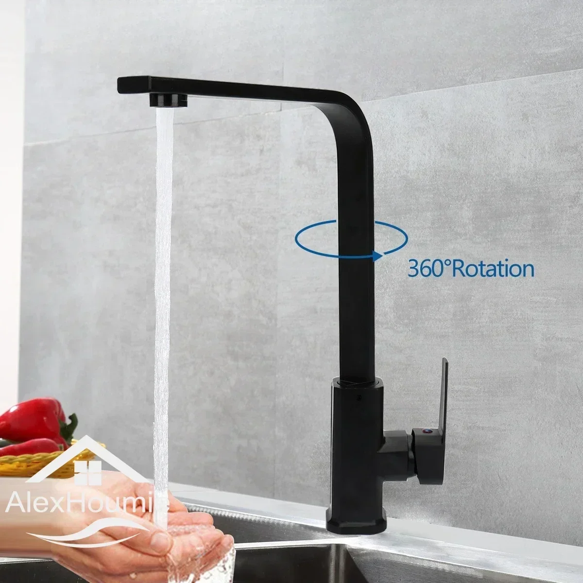 Black Kitchen Faucet Hot And Cold Water Mixer 360 Degree Rotating Vessel Sink Tap Wall Mounted for Kitchen gungray 360° rotating two model stream pull out kitchen sink faucet sprayer nozzle stainless steel hot cold water mixer tap deck