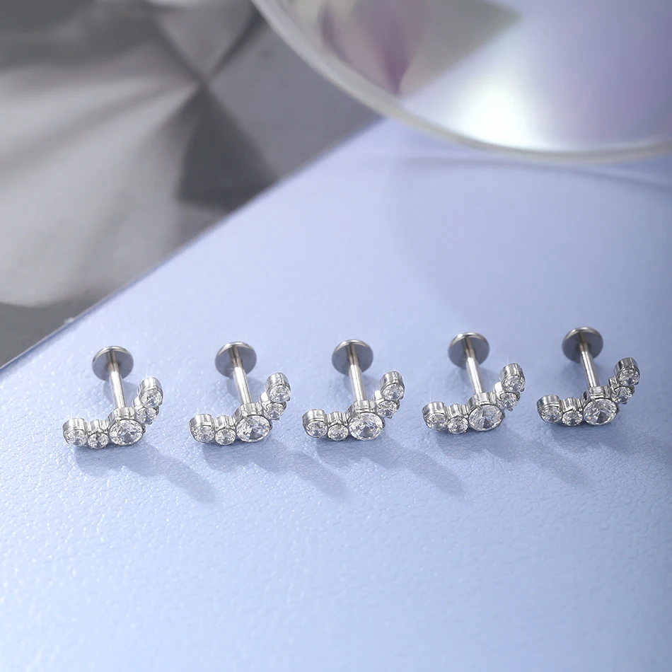 G23 Titanium Labret Ear Tragus Earring Stud Internally Threaded Zircon Lip Rings Cartilage Helix Piercing Body Jewelry 16G 1Pc