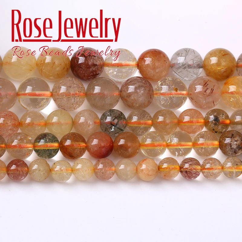 

A+ Natural Mixed Colorful Rutilated Quartz Crystal Beads Round Loose Beads for Jewelry Making DIY Bracelets Necklace 6 8 10 12mm