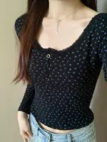 Women's Long Sve Thermal T-irt Fce Lined Thiened Slim Fit Pure Desire Lace Floral Print Dervo Base irt Top