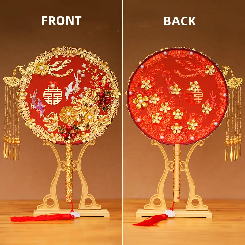 32*22cm Wedding Bridal Hold Fan Handmade Vintage Chinese Decorative Fan For Bride Photography Ornaments Decor