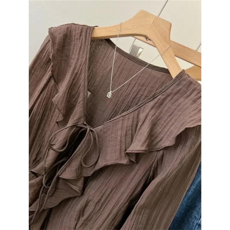 Blouses for Women Chemise Femme Women's Ruffled Flared Shirts Blusas Femininas Elegantes Tops Vintage Spring Shirt Thin Coat