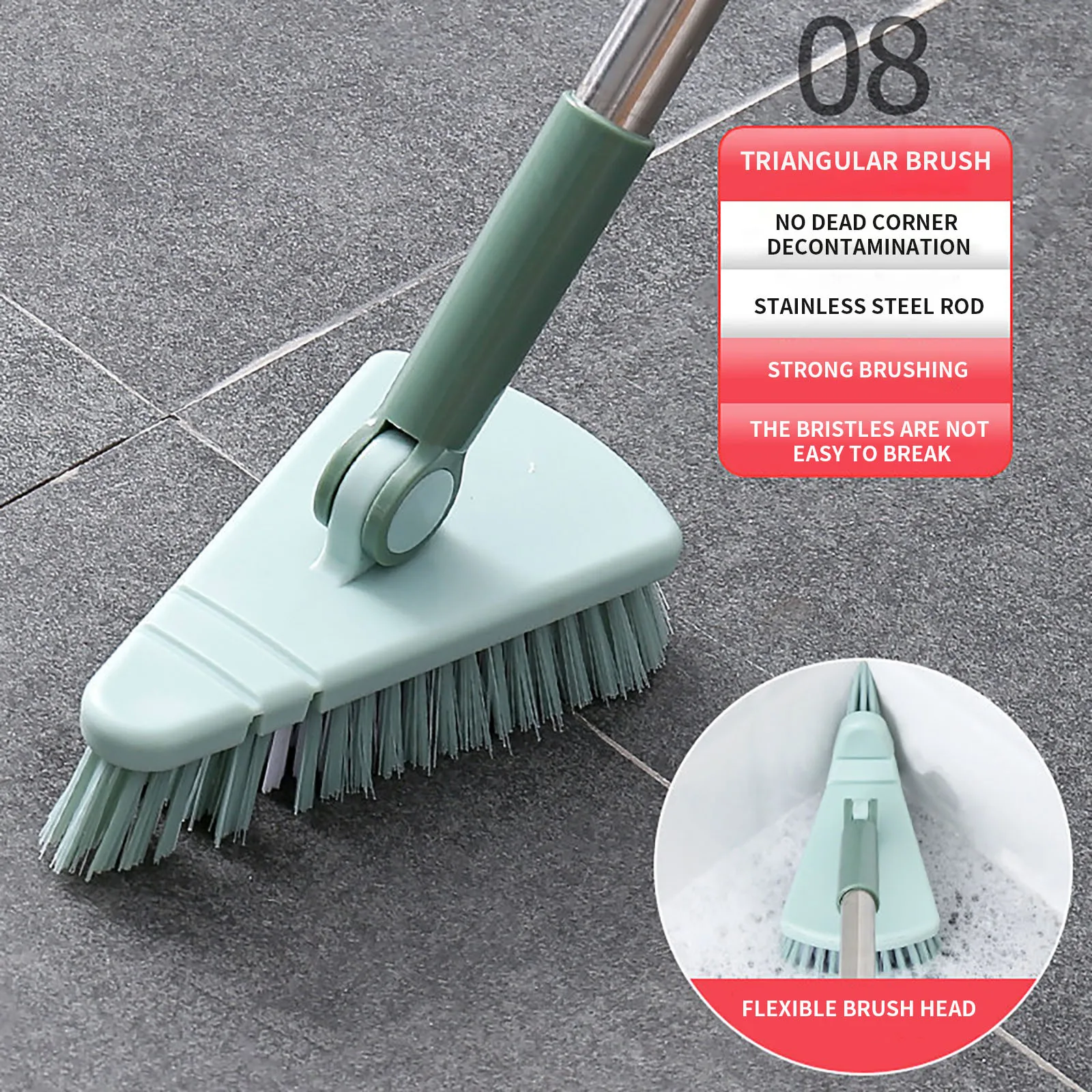 

Bathroom Long-handled Floor Bristles Triangular Floor Brush Ceramic Tile Cleanin Glass Window Cleaning Tools Bristles Ceramic