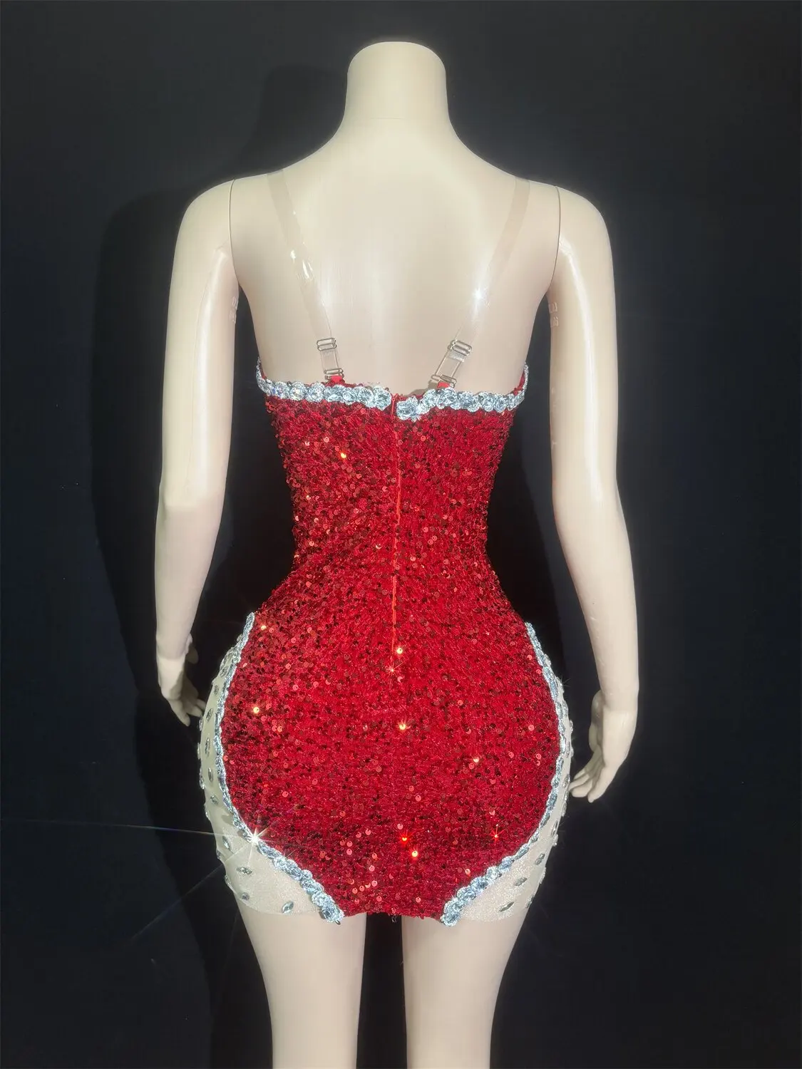 Sparkly Rhinestones Red Sequines Mesh Dress Special Occassion Bodycon Mini  Sexy Evening Club Party Nightbar Glitter Costumes - AliExpress 200000345