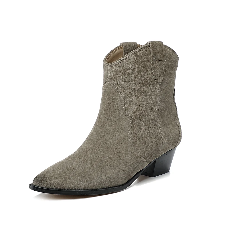 2023 Winter Fashion Casual Chelsea Women's High Heel Bare Boots Pointed Thick Heel Genuine Leather Anti slip Long Boots 35-43