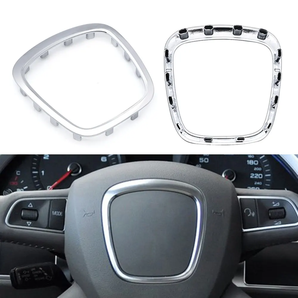 Chrome Volant Trim Emblema Cornice Badge Copertura Centro Logo Anello Adesivo Per Audi Q5 Q7 A3 S3 8P A4 B6 B7 B8 A5 B8 A6 C7