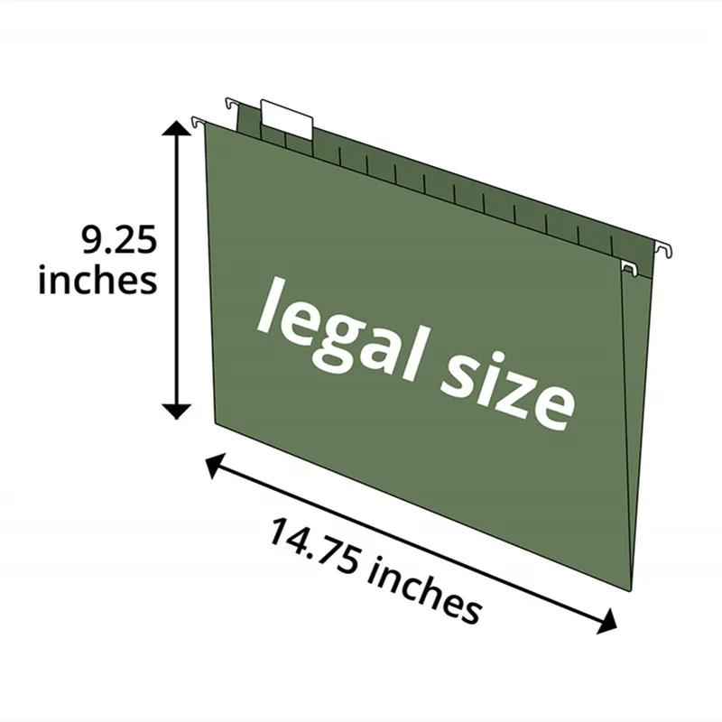 Legal Size Hanging File Folders With PlastiC Tabs, Suspension Hanging Folder 1/5 Cut Adjustable Tab Office Extra Capacity 25pack