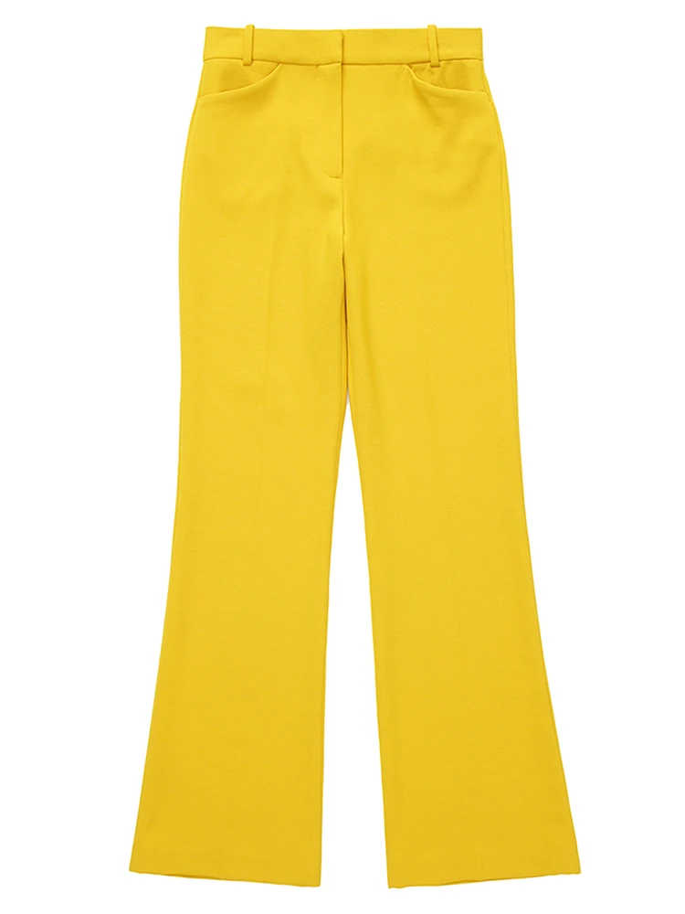FairyNatural Women Fashion Yellow Long Pants High Waist Zipper Fly Boot Cut Suit Pant Female Trousers With Pocket Mujer Pantalon slacks