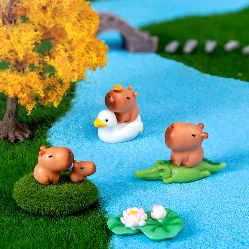 Miniature Cartoon Capybara Model Figurine Desk Garden Landscape Ornament Resin Craft Home Office Decor Car Desktop Decor Gifts 5
