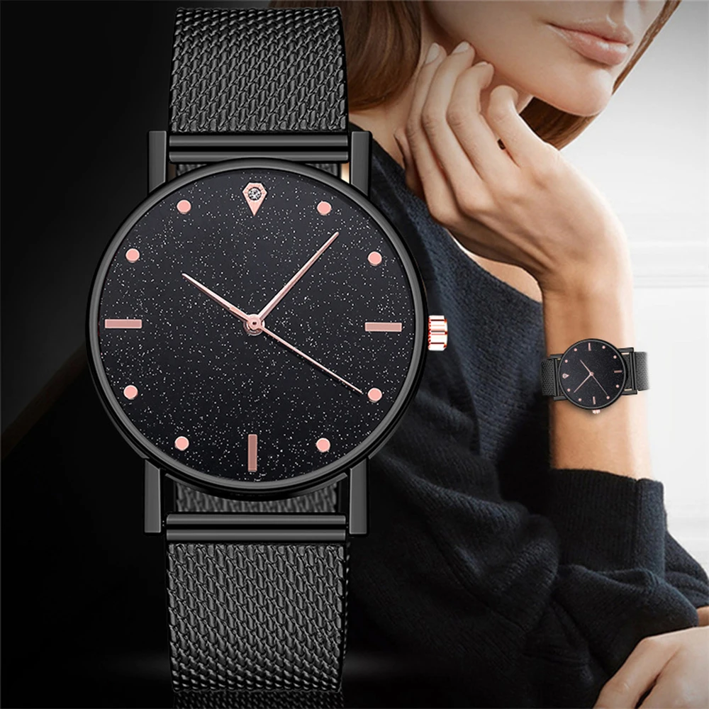 2PCS Set Black Luxury Rhinestone Watches Women Crystal Quartz Bracelet Watches Wristwatch Ladies Dress Wristwatch Clock