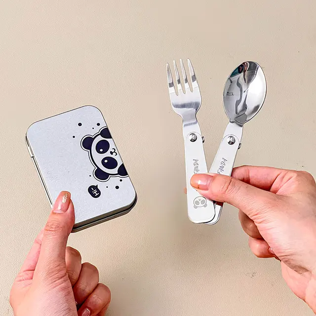 3-Piece Foldable Stainless Steel Cutlery Set with Box for Camping and Travel