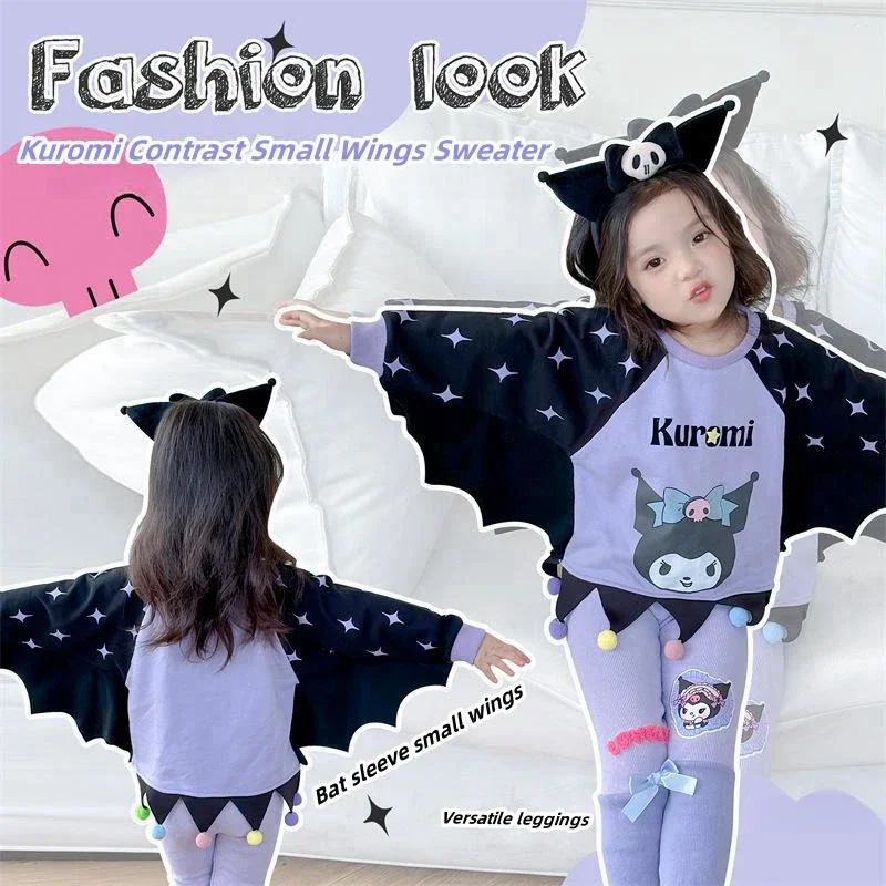 

Kawaii Kuromi Хэллоуин крылья Дети пуловер аниме Sanrio девушки с длинным рукавом новый милый свитер Осень Мультфильм рождественские подарки
