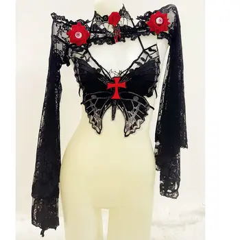 Lace Red Flower Shrug and Butterfly Top 1
