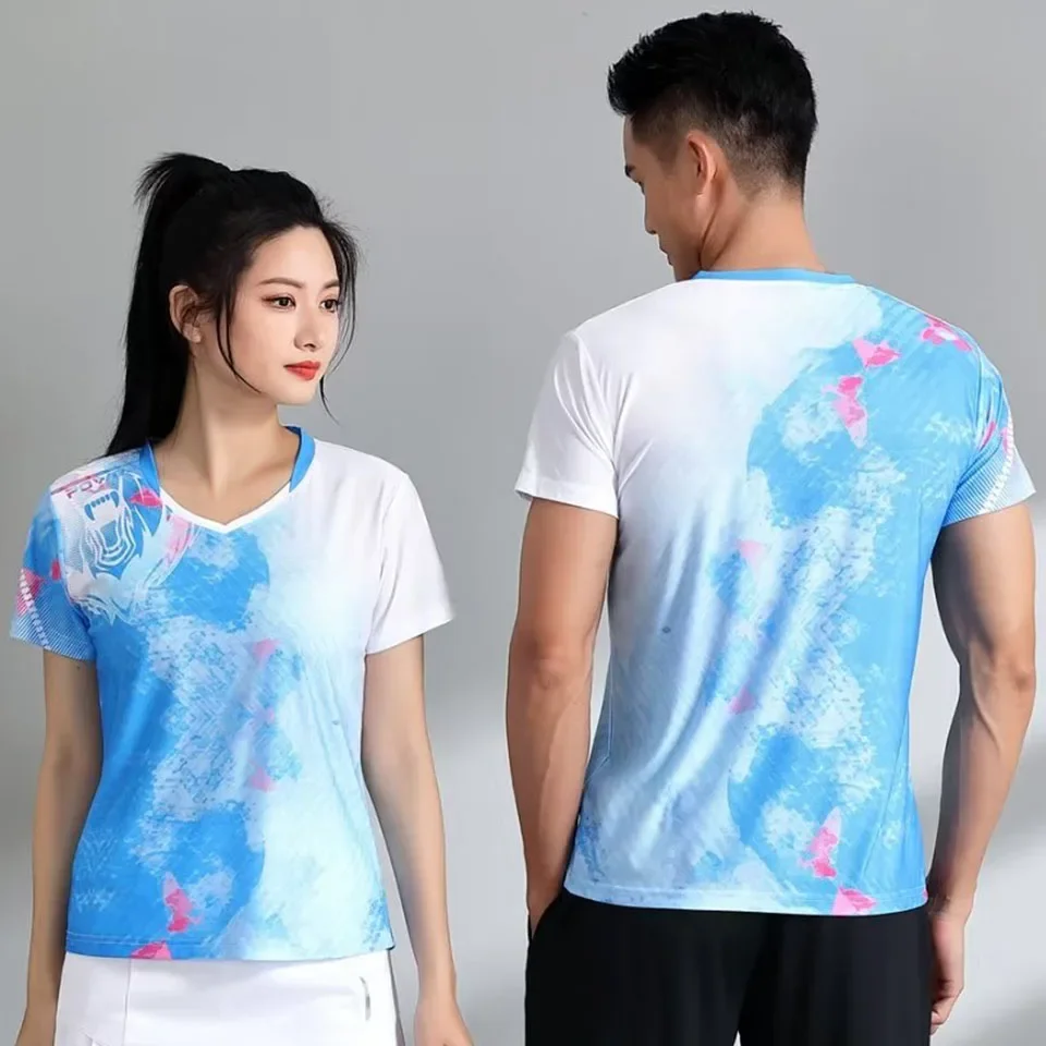 

Badminton Tennis Shirt Tops Women Men 2024 Summer Quick Dry Short Sleeve Ping Pong Table Tennis Uniform Print Volleyball Jersey