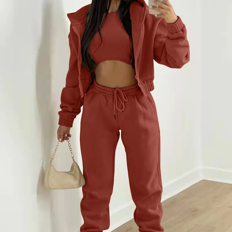 3 Piece Set Tracksuit Women Fashion Temperament Designer Long Sleeve Stand Collar Casual Sport Outfits Tracksuit Suit Set