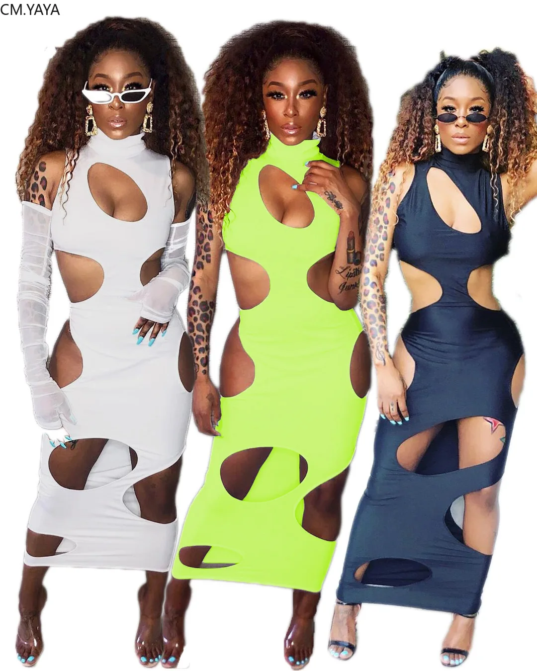 Cm.yaya Autumn Women Hole Cut Out Sexy 