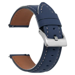 Elegant Vintage Leather Watch Strap - Quick Release in Black, Brown, or Grey - 22mm (Blue)