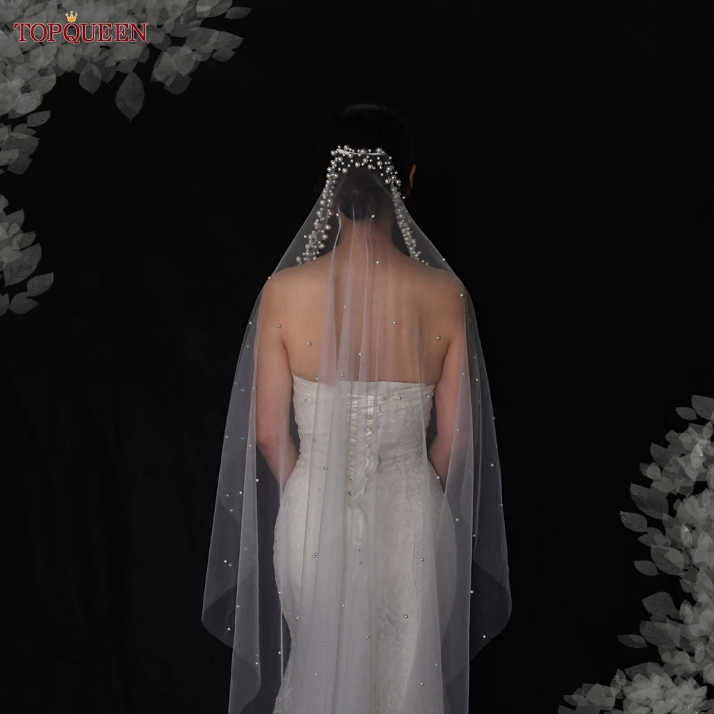 Top queen hübsche Braut Hochzeit Schleier schiere Tüll Perle Stirnband 3m lange Kathedrale Schleier Hochzeit Zubehör v207 – Detail 5
