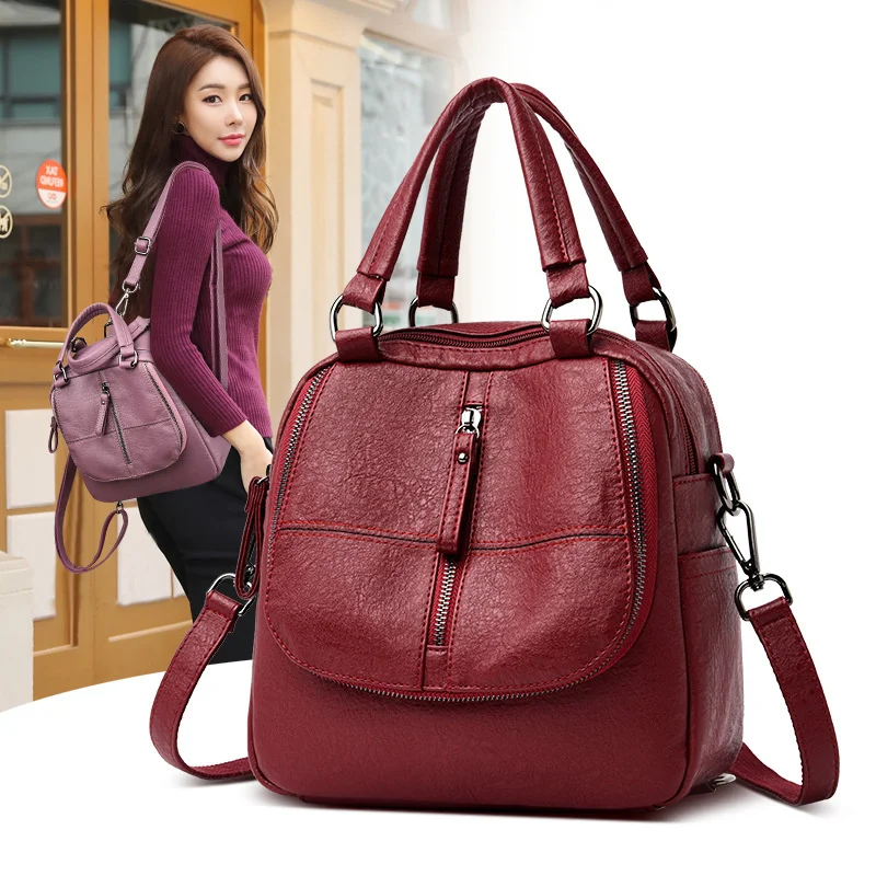 

Multifunctional Female Bag Vintage Multipurpose Leather Backpacks Women Messenger Shoulder Handbag Crossbody s Tote