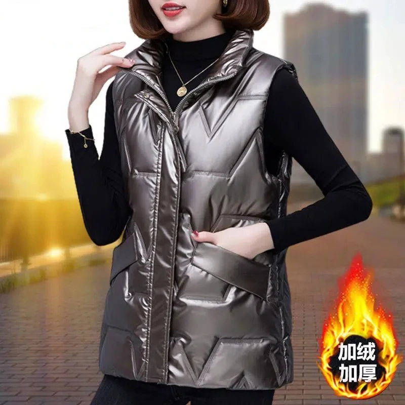 

Down Cotton Vest Women's Winter New Short Parkas Casual Add Velvet Padded Warm Waistcoat Coat Ladies Waterproof Sleeveless Vest
