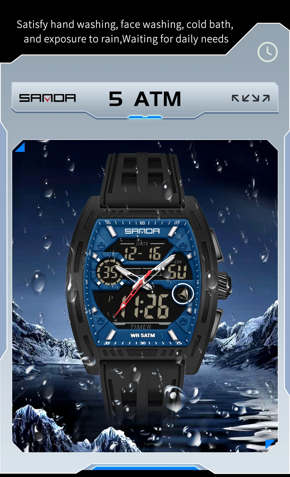 Montre numérique pour homme, double affichage, calendrier, alarme lumineuse, compte à rebours, montre électronique tendance pour homme, Reloj Hombre_voghion.com