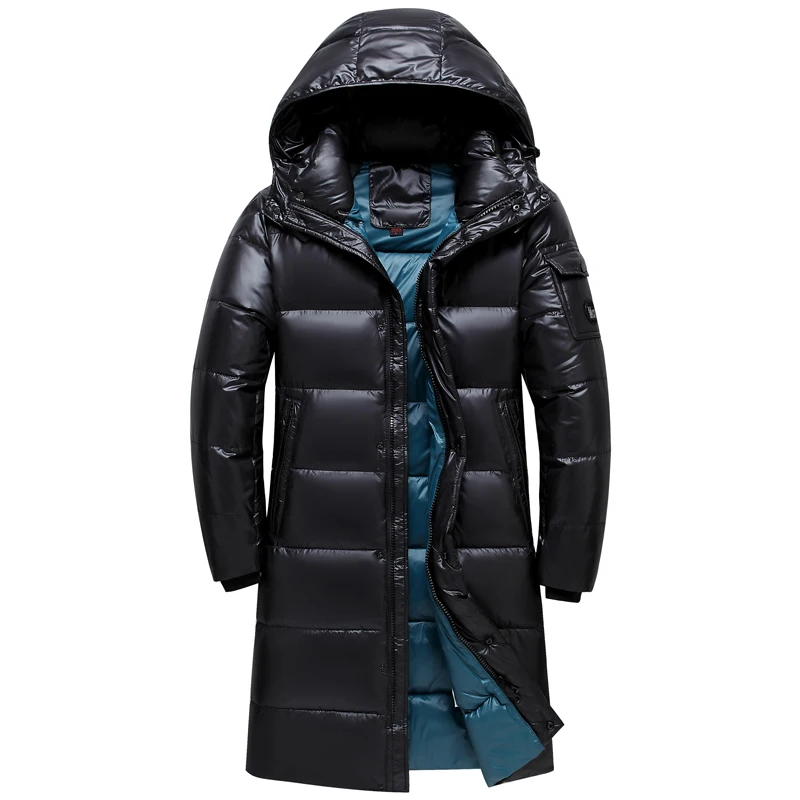 New Winter Men's Down Jacket Long Thicken Warm 90% White Duck Down Coat Men Winter Puffer Jacket Hooded Parka Black Outwear