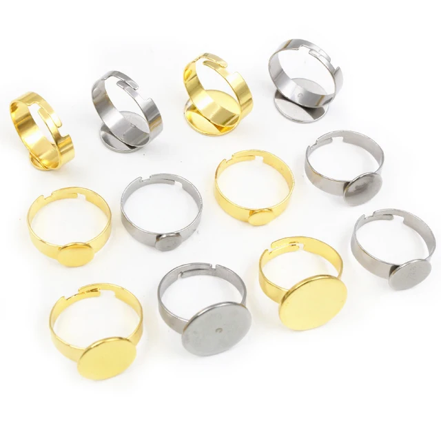 10 pz 6/8/10/12/14/15mm 304 In Acciaio Inox Placcato Oro Regolabile Impostazioni Anello Base Vuota, Misura 8-15mm Cabochon In Vetro FAI DA TE 1