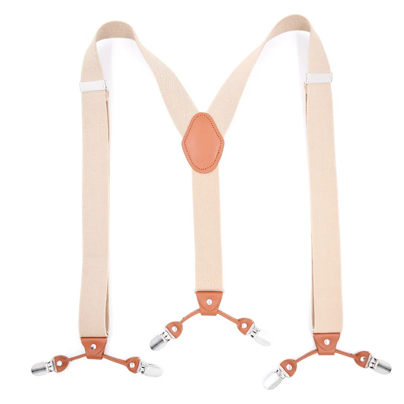 

Solid Color Unisex Suspenders Men 6 Clips Male Straps Adjustable Elastic Braces Wedding Suit Skirt Accessories